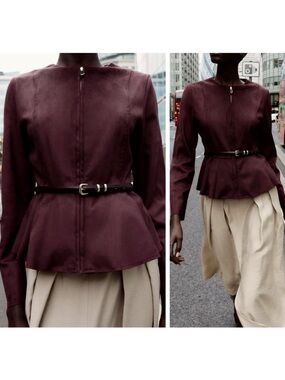 ZARA faux suede peplum jacket with belt
